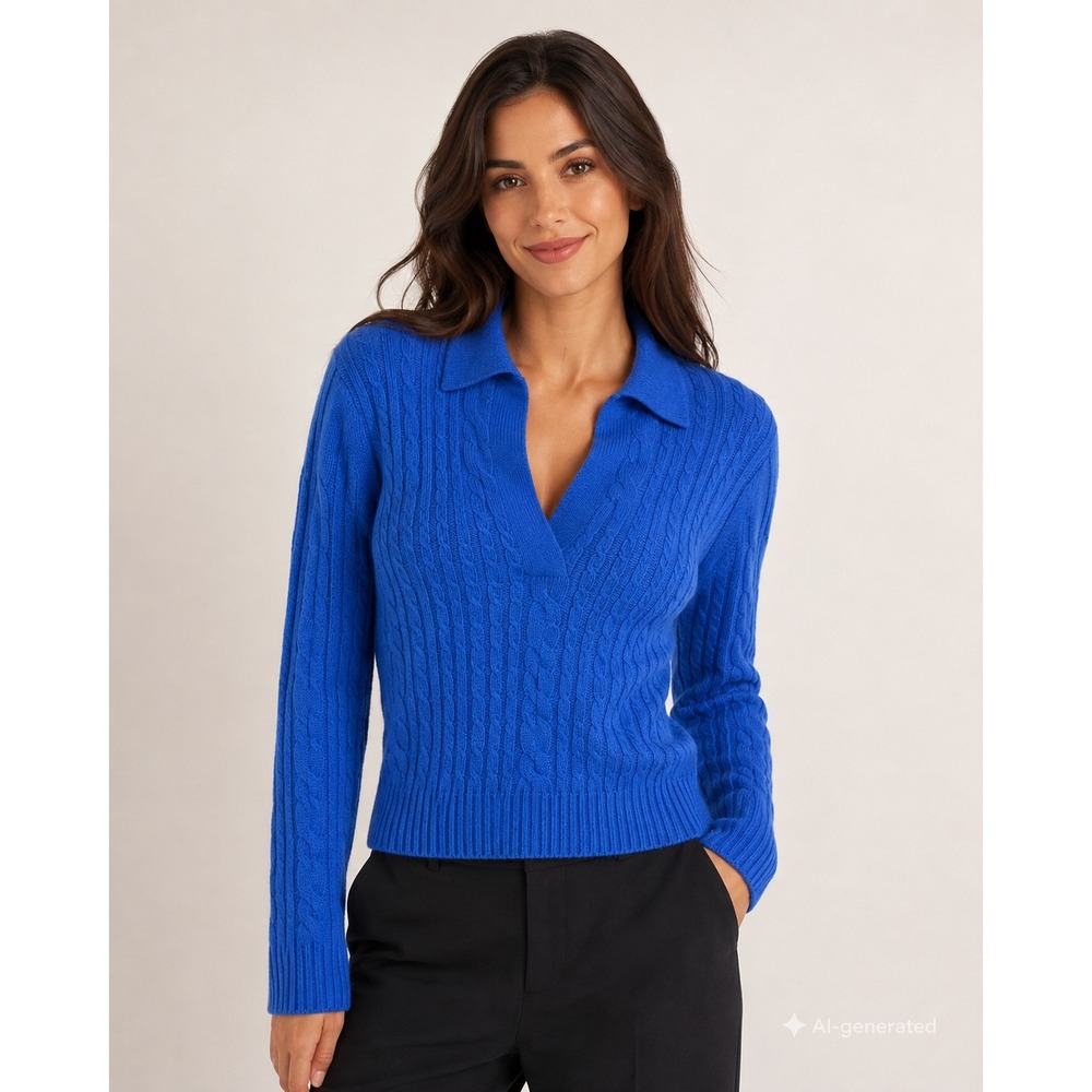 Lauren Ralph Lauren Sweater Womens M Blue Excellent Cable Knit Preppy Old Money
